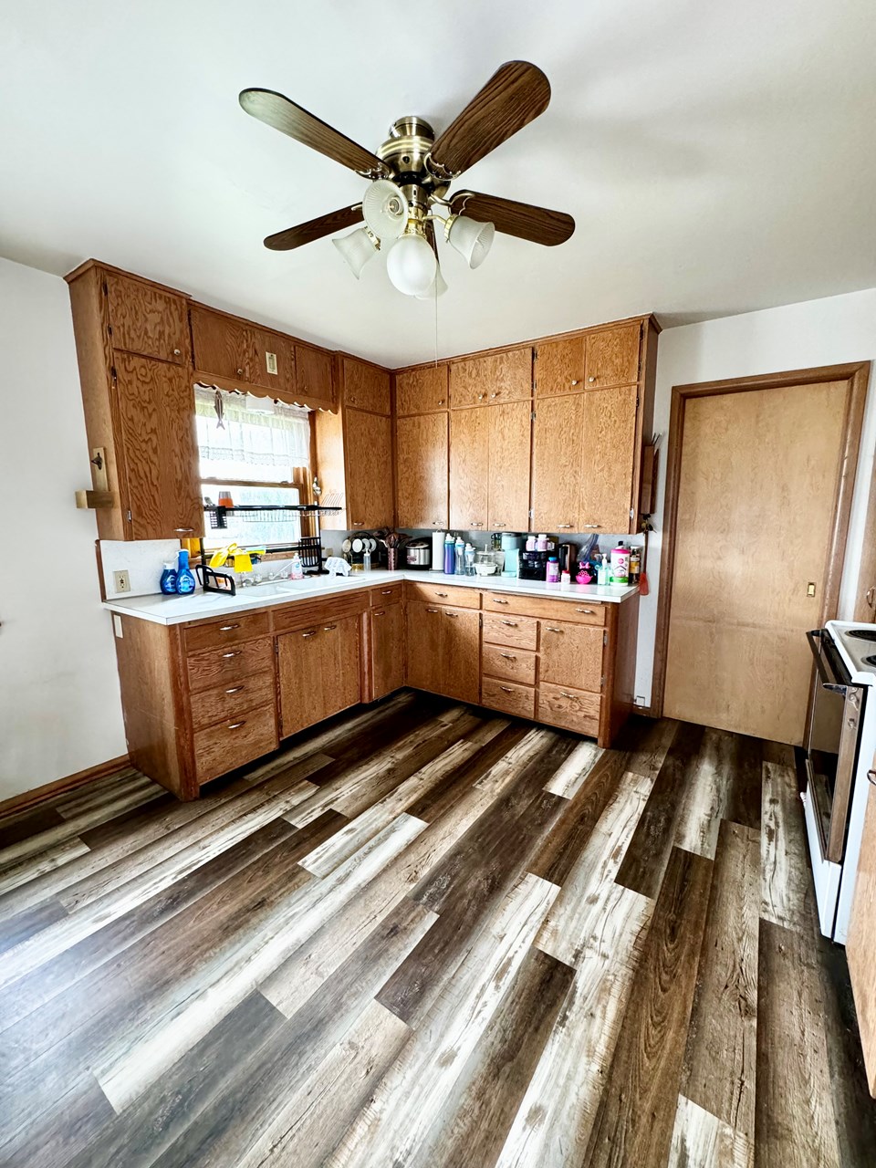 open kitchen with pocket door leading to dining room